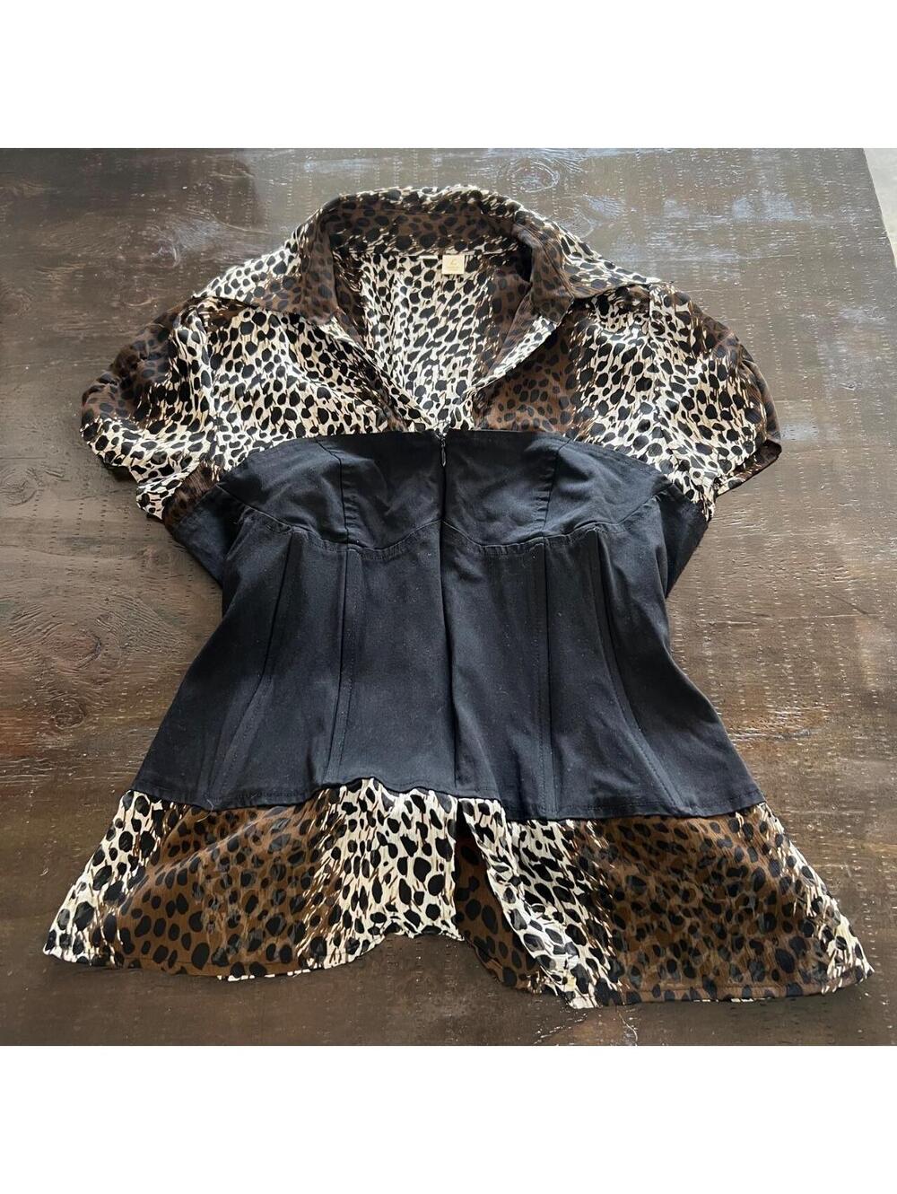 cheetah leopard corset tie back blouse